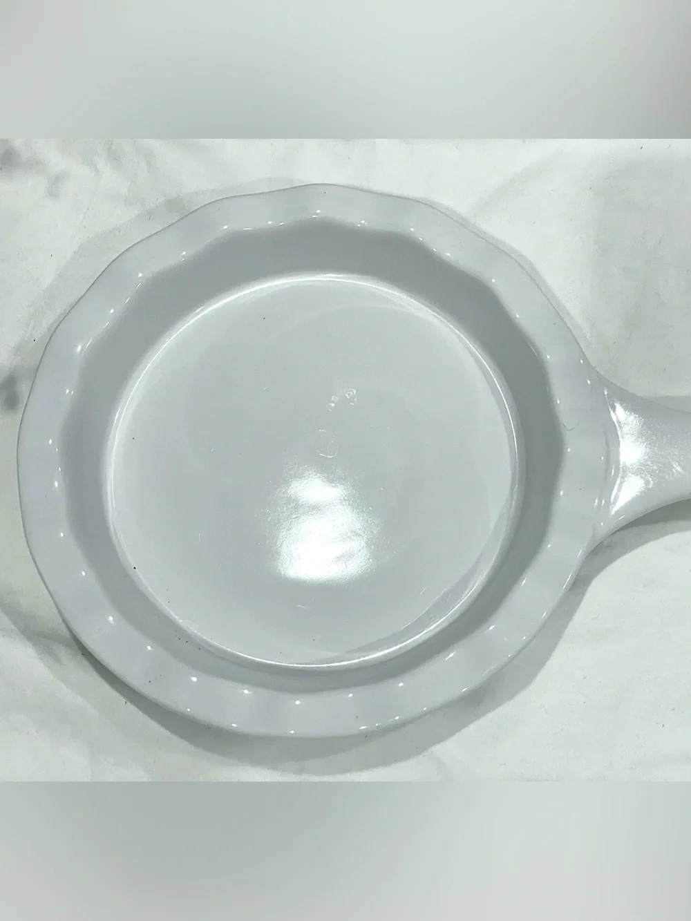 Modern Gourmet Foods White on White Ceramic 7” Handled Pie Dish Ruffled Edges